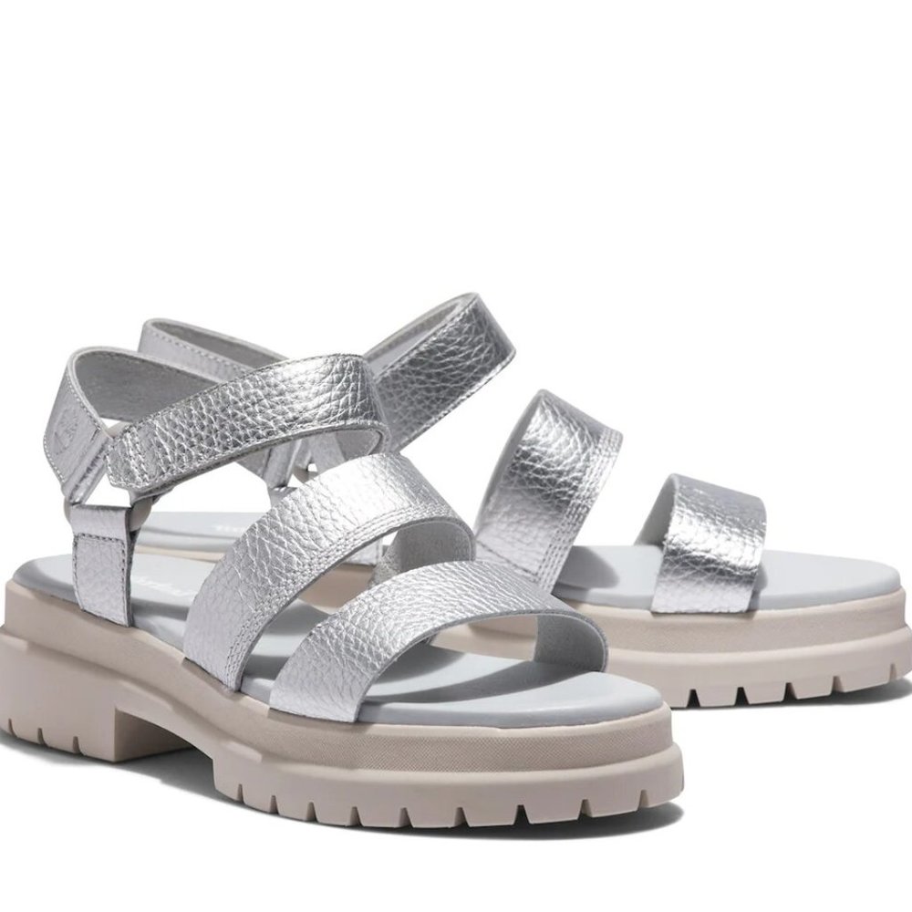 Timberland Silver London Vibe Ankle Strap Sandals Shoes Flats Multi Size NEW